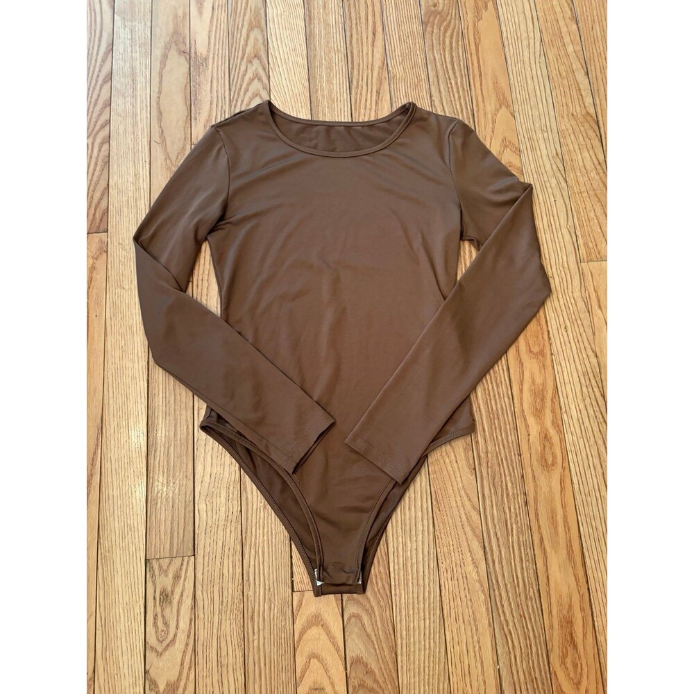 Bodysuit brown mocha long sleeve snaps form fitting Y2K dark academia fairy core